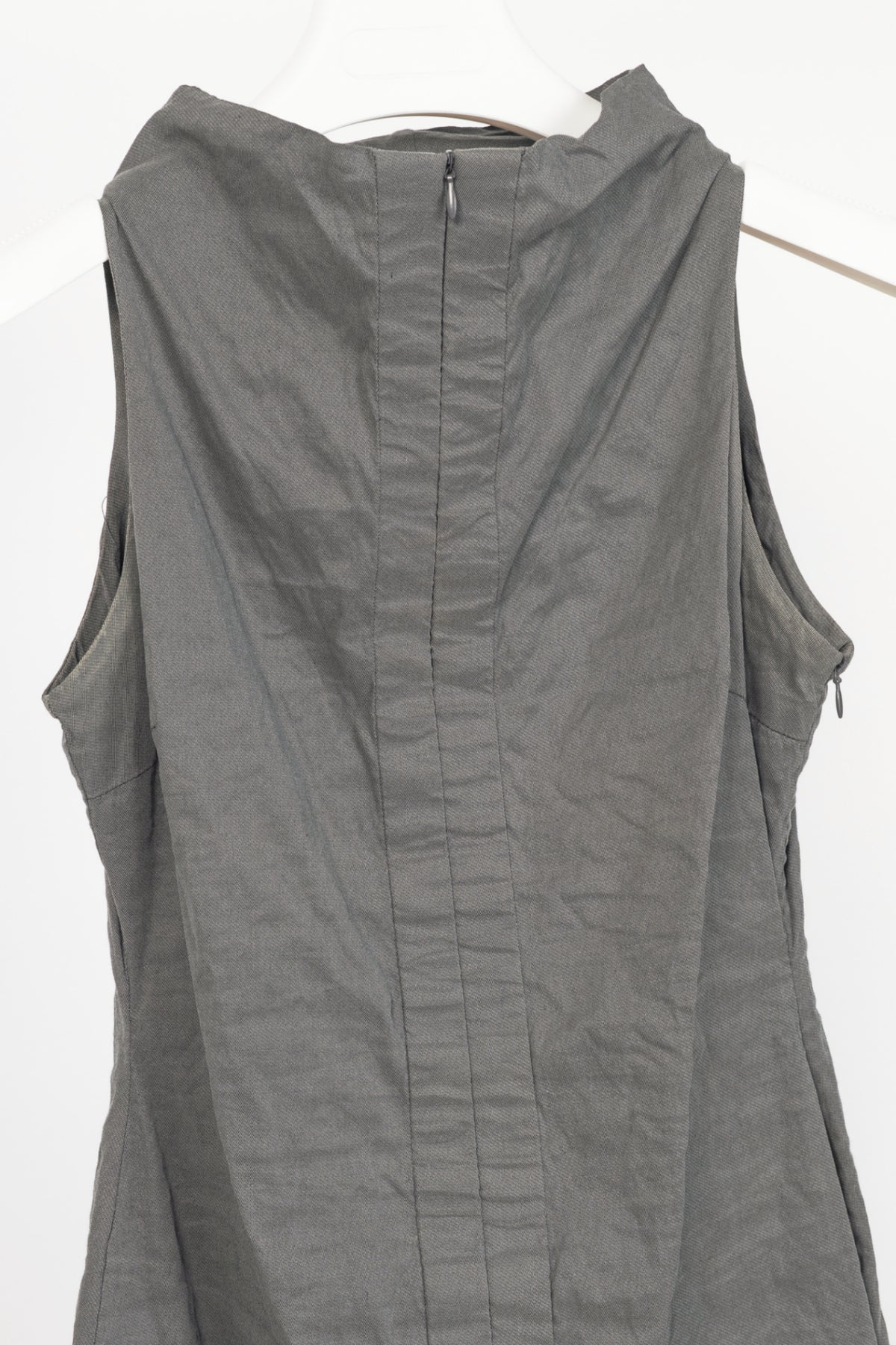 Sarah Pacini Grey Crinkle Cotton-Blend Zip Dress