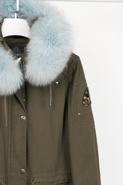 Moose Knuckles Green Cotton-Twill Fur-Hood Zip Parka