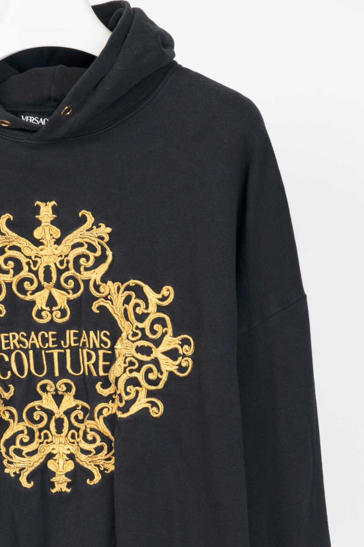 Versace Jeans Couture Black Cotton Embroidered Baroque Logo Hoodie