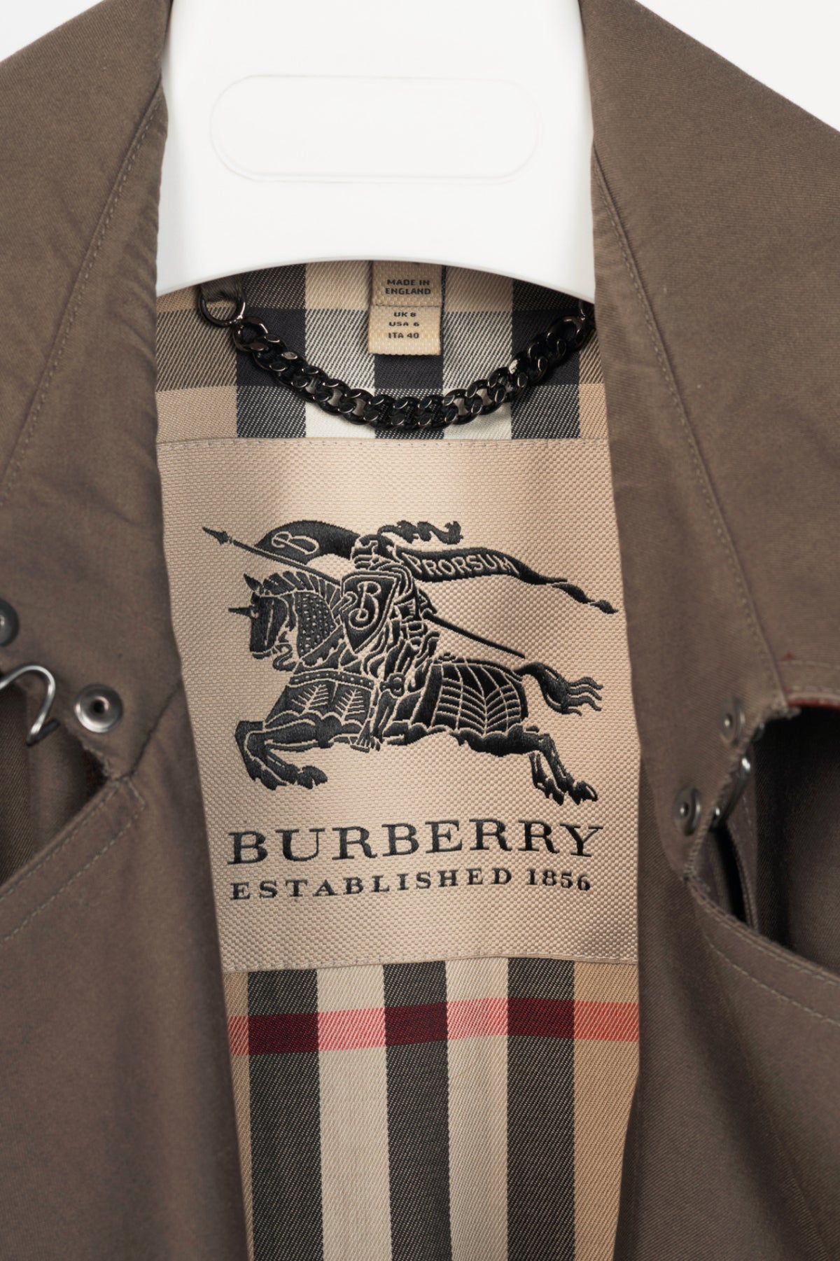 Burberry Olive Cotton Leather-Trim Belted Double-Breasted Trench Coat