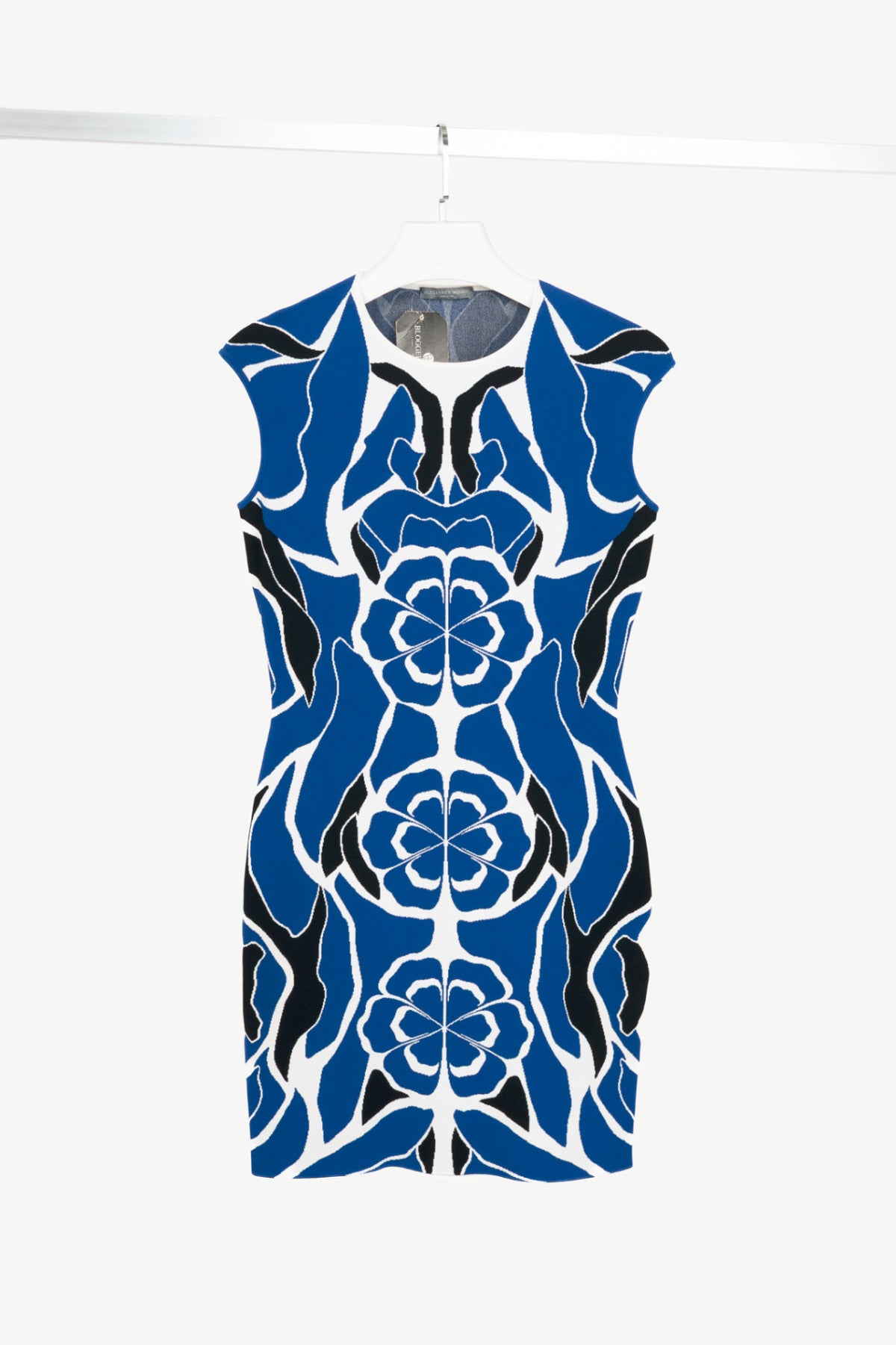Alexander McQueen Blue Flower-Intarsia Knit Bodycon Mini Dress