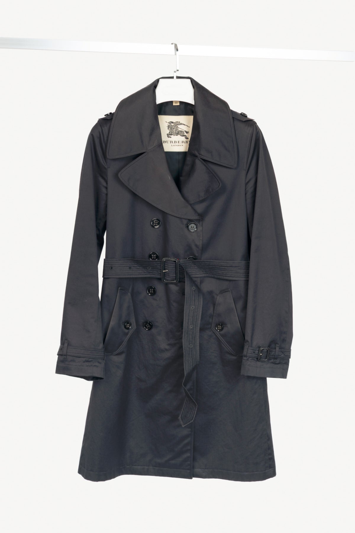 Burberry Navy Cotton Gabardine Belted Double-Breasted Trench Coat