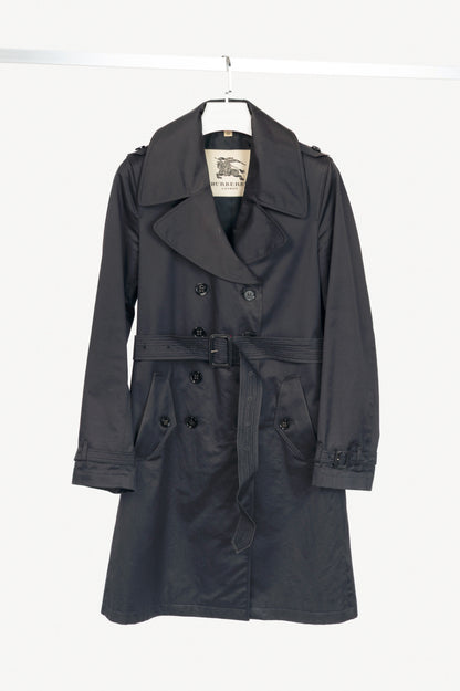 Burberry Navy Cotton Gabardine Belted Double-Breasted Trench Coat
