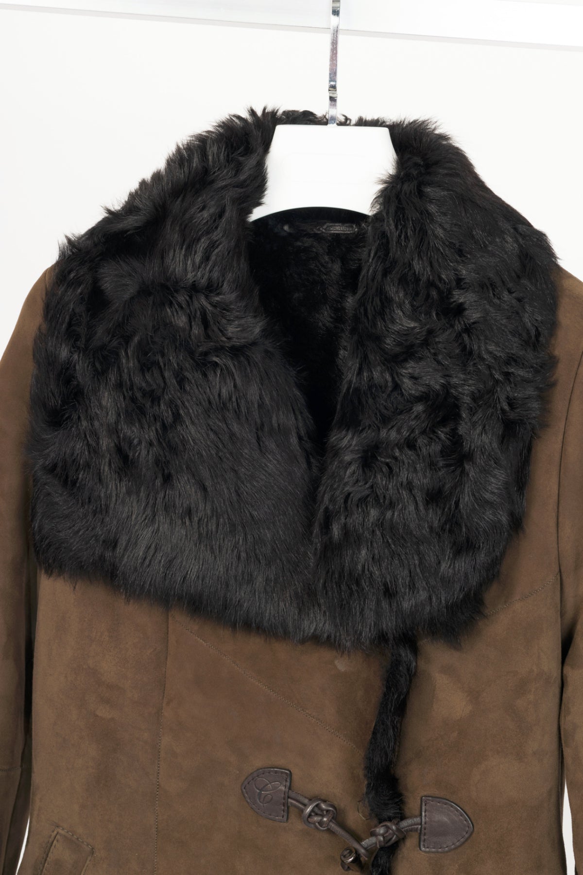 Christ Ashley Brown Shearling Toggle Wide-Collar Coat