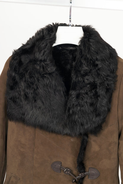 Christ Ashley Brown Shearling Toggle Wide-Collar Coat