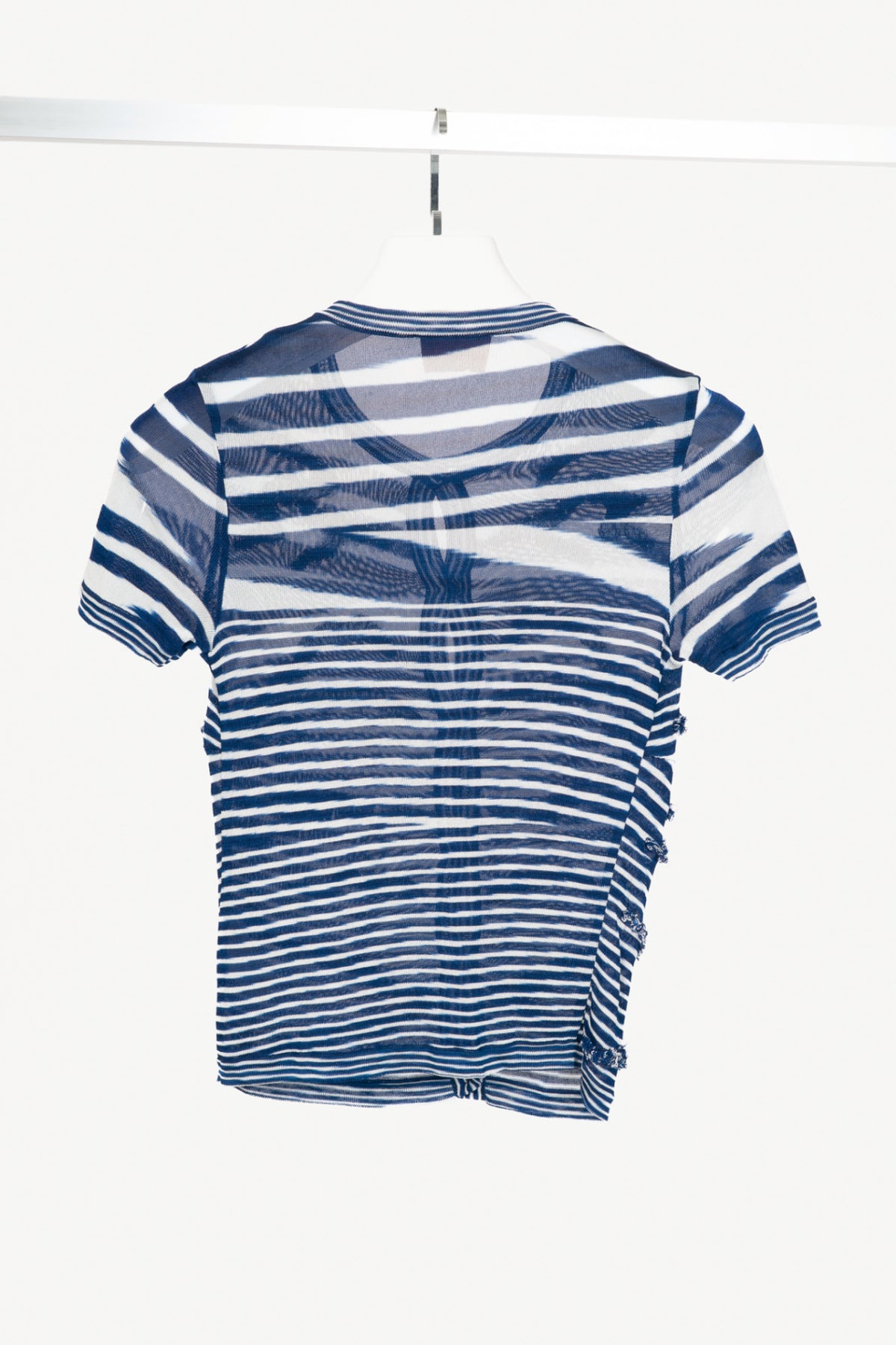 Missoni Blue & White Striped Fringe Short-Sleeve Cardigan