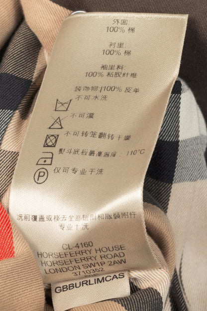 Burberry Olive Cotton Leather-Trim Belted Double-Breasted Trench Coat