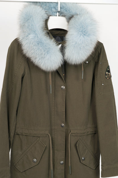 Moose Knuckles Green Cotton-Twill Fur-Hood Zip Parka