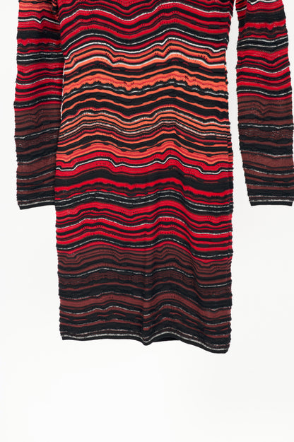 M by Missoni Red Ripple Knit Long-Sleeve Dress