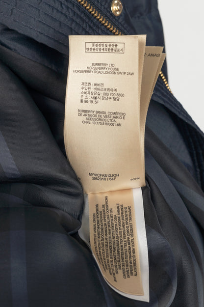 Burberry Abbeydale Navy Fur-Trim Hooded Quilted Puffer