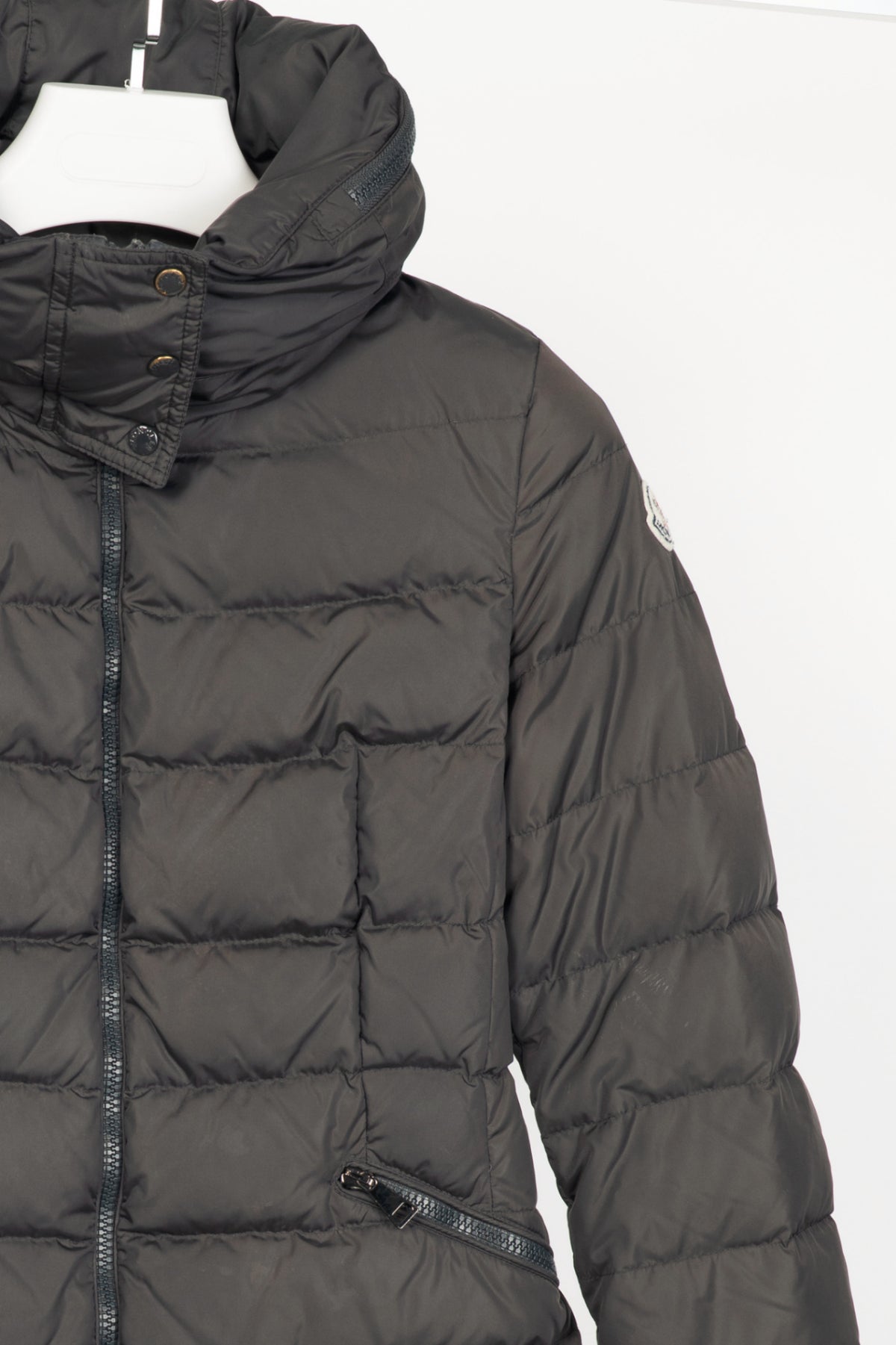 Moncler Flammette Grey Nylon Hidden-Hood Puffer Down Jacket