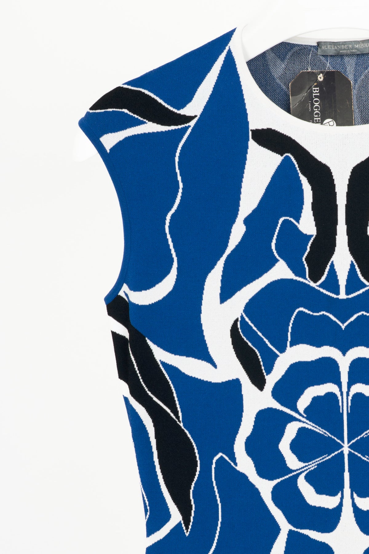 Alexander McQueen Blue Flower-Intarsia Knit Bodycon Mini Dress