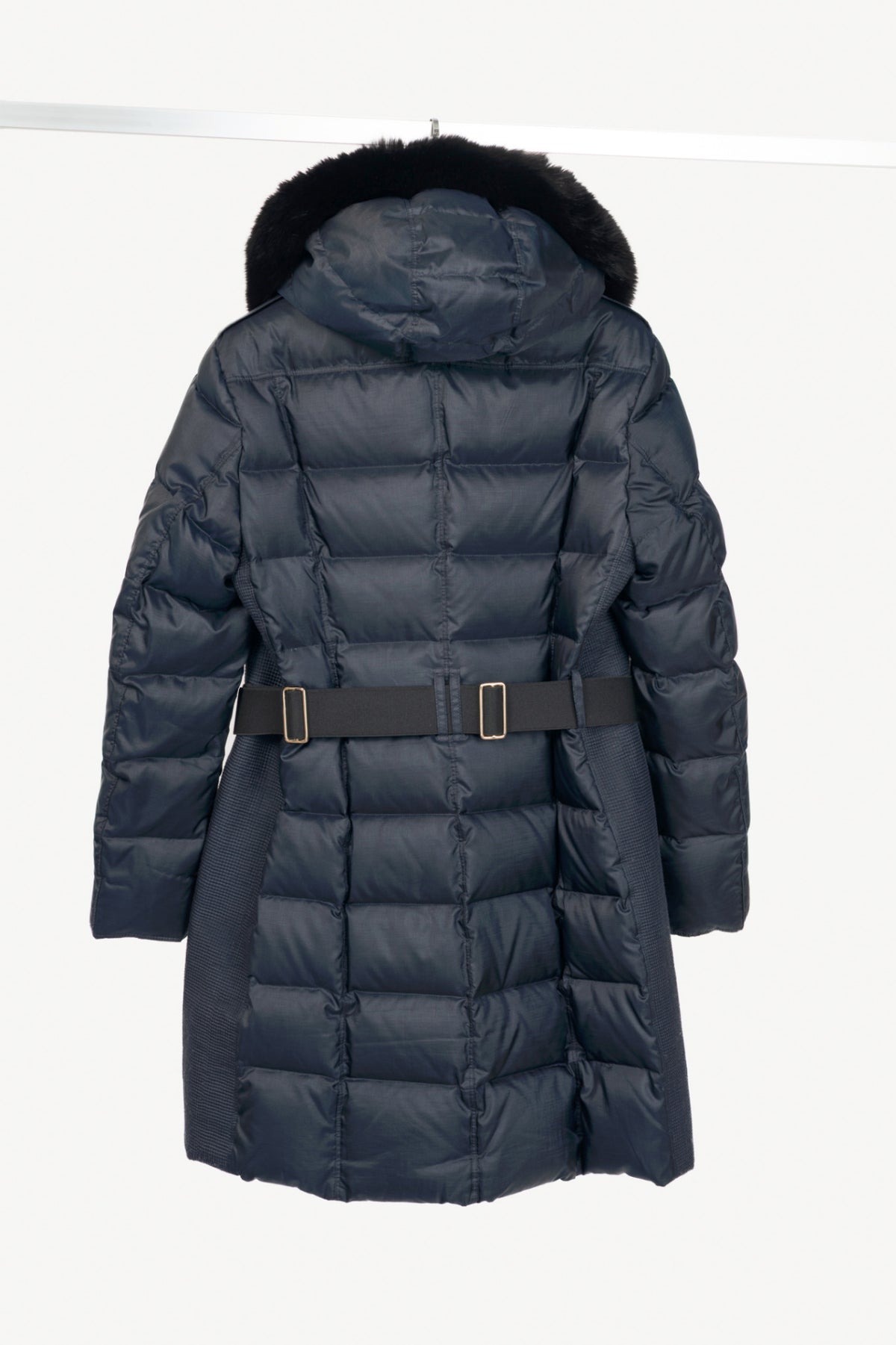Burberry Abbeydale Navy Fur-Trim Hooded Quilted Puffer