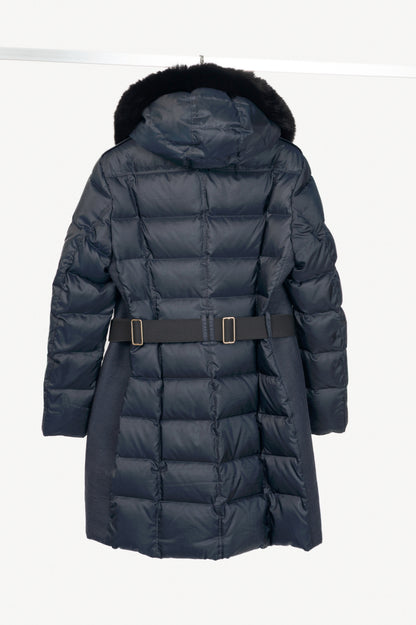 Burberry Abbeydale Navy Fur-Trim Hooded Quilted Puffer