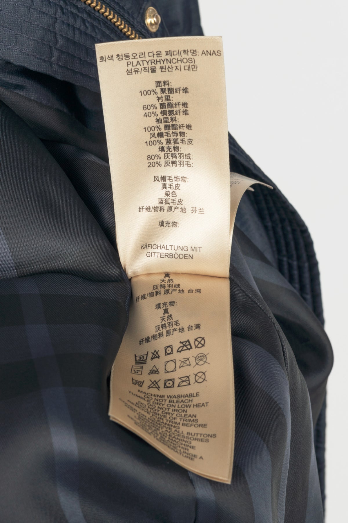 Burberry Abbeydale Navy Fur-Trim Hooded Quilted Puffer