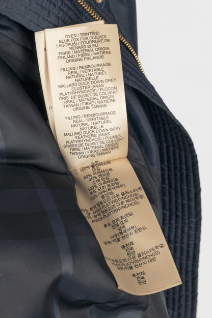 Burberry Abbeydale Navy Fur-Trim Hooded Quilted Puffer