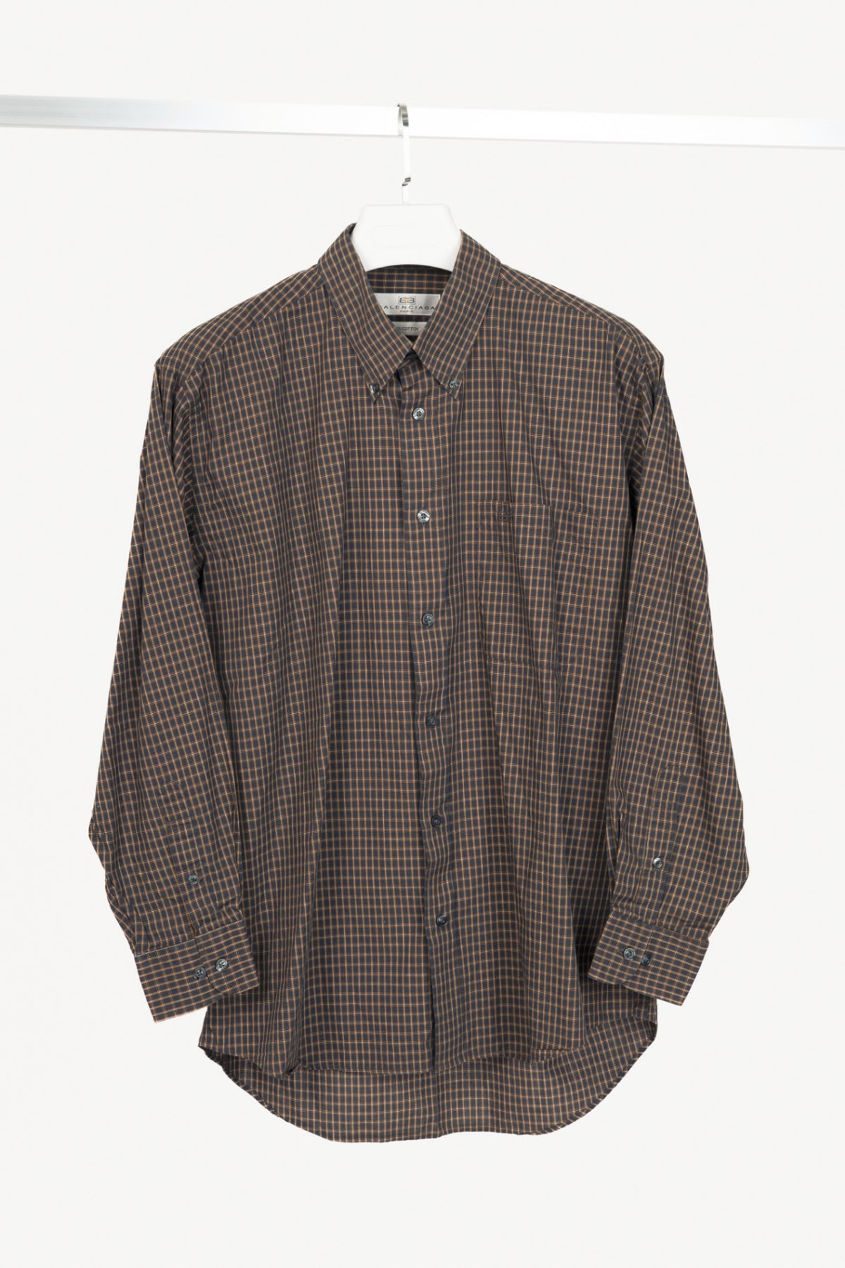 Balenciaga Vintage Brown & Orange Plaid Cotton-Poplin Buttoned Shirt