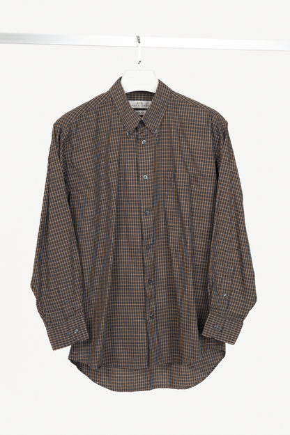 Balenciaga Vintage Brown & Orange Plaid Cotton-Poplin Buttoned Shirt