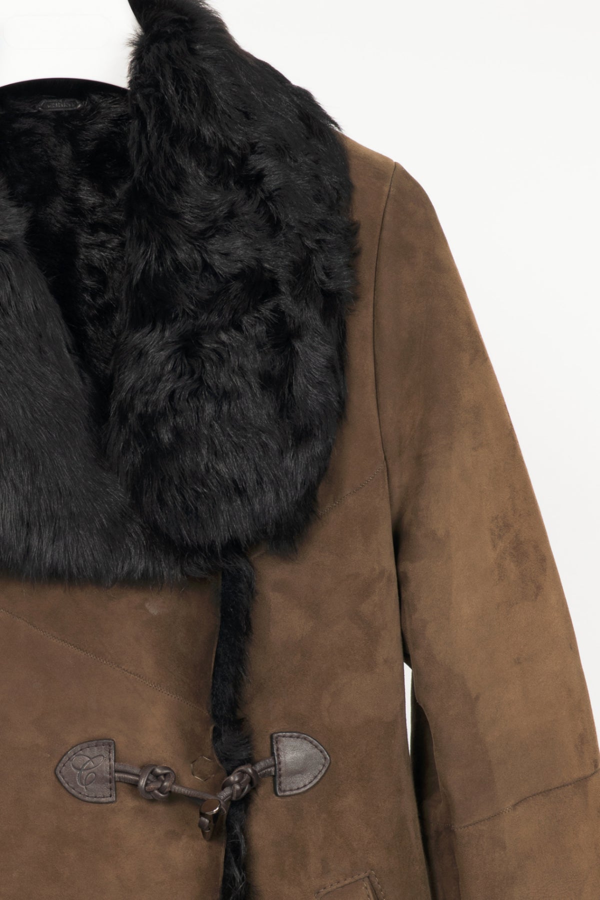 Christ Ashley Brown Shearling Toggle Wide-Collar Coat