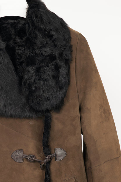Christ Ashley Brown Shearling Toggle Wide-Collar Coat