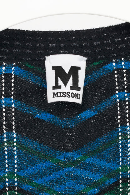 M by Missoni Blue "Bias Plaid" Zig-Zag Knit Long-Sleeve Dress