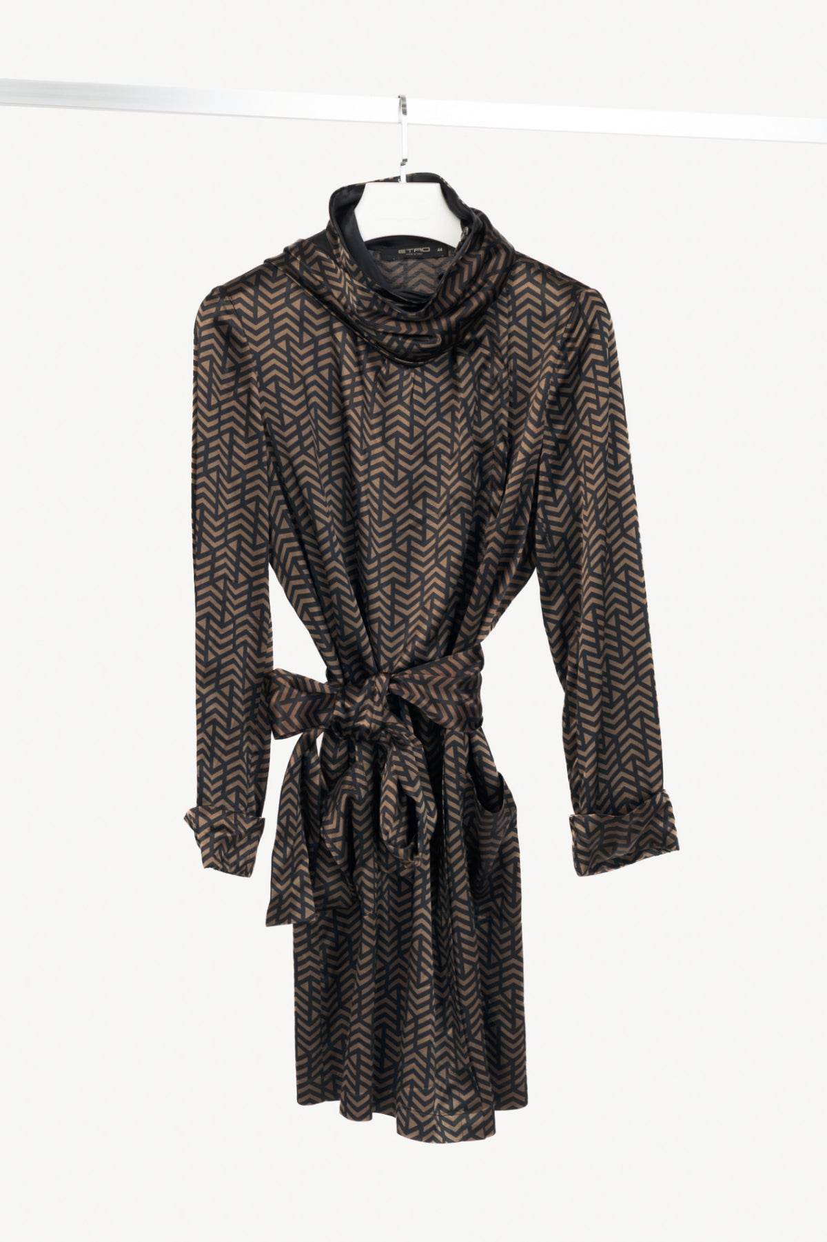 Etro Brown & Black Geometric-Print Viscose-Satin Scarf Mini Dress