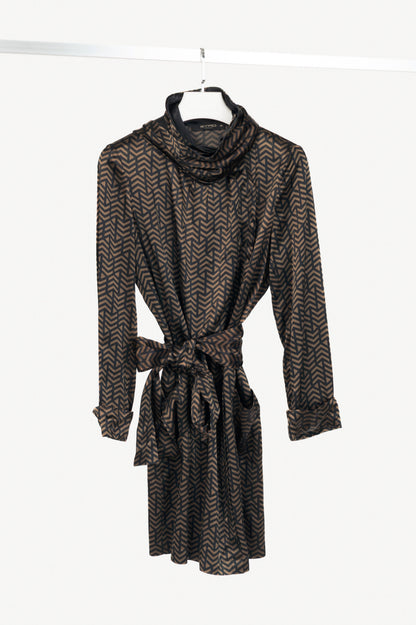 Etro Brown & Black Geometric-Print Viscose-Satin Scarf Mini Dress