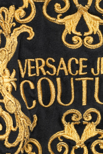 Versace Jeans Couture Black Cotton Embroidered Baroque Logo Hoodie