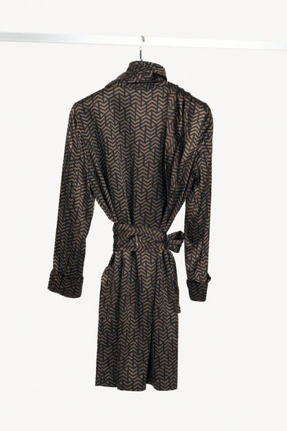 Etro Brown & Black Geometric-Print Viscose-Satin Scarf Mini Dress