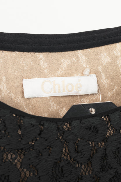 Chloe AW12 Black Macrame-Lace Floral-Applique Mini Dress
