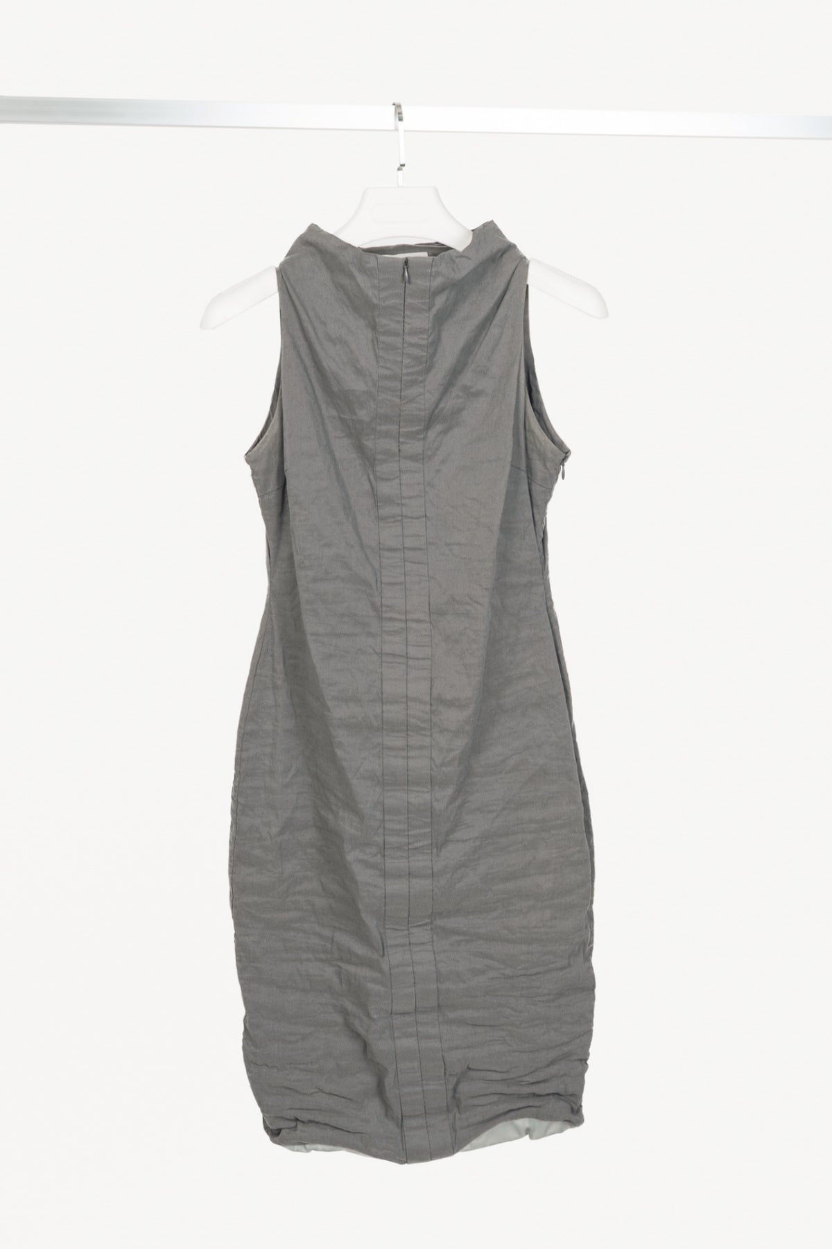 Sarah Pacini Grey Crinkle Cotton-Blend Zip Dress