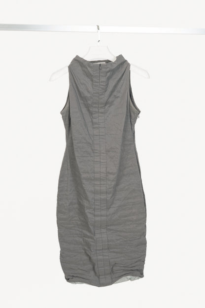 Sarah Pacini Grey Crinkle Cotton-Blend Zip Dress