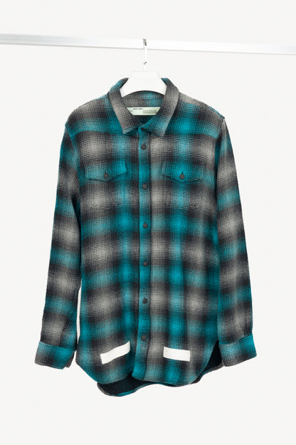 Off-White KK Flannel Blue Cotton & Wool Plaid Buttoned Shirt
