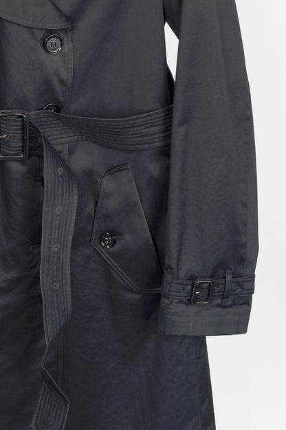 Burberry Navy Cotton Gabardine Belted Double-Breasted Trench Coat