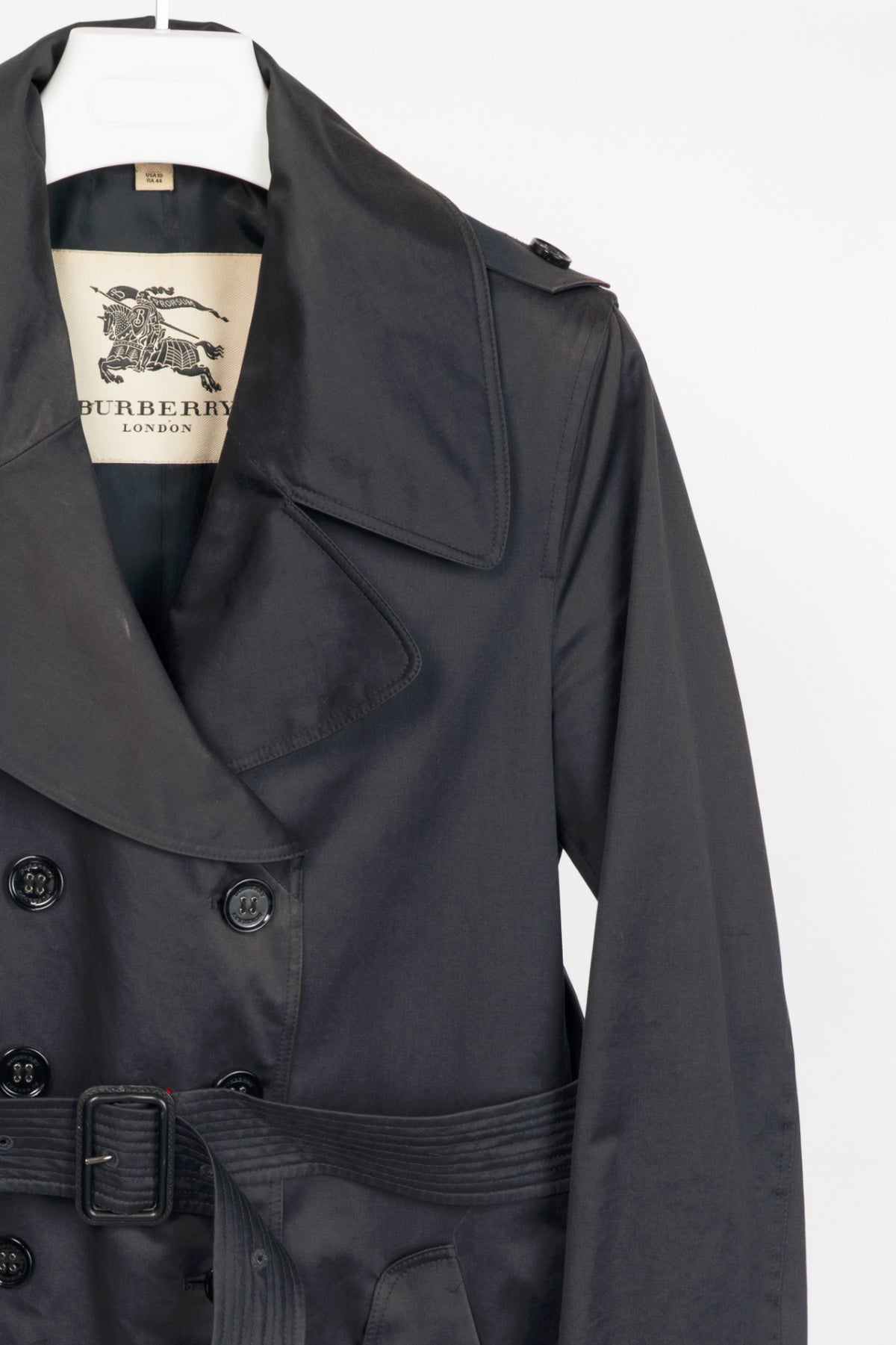 Burberry Navy Cotton Gabardine Belted Double-Breasted Trench Coat