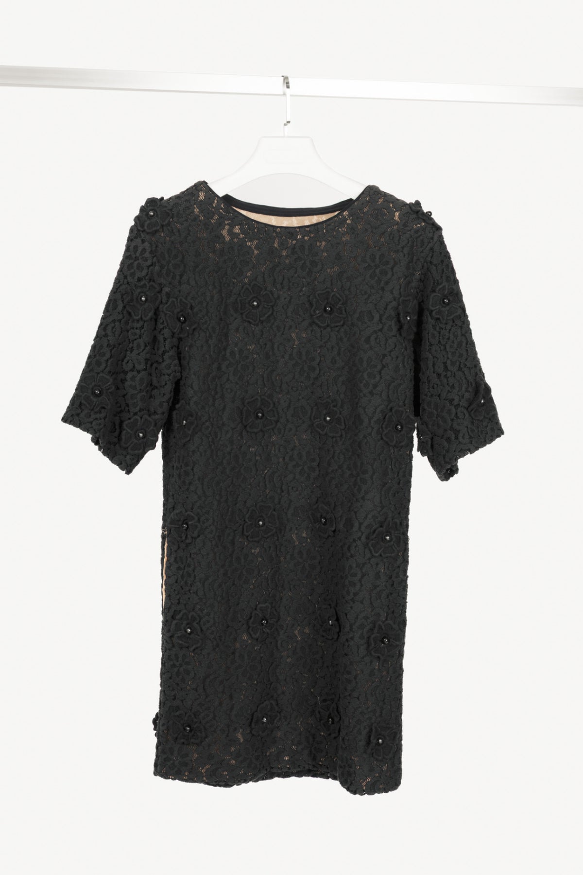 Chloe AW12 Black Macrame-Lace Floral-Applique Mini Dress