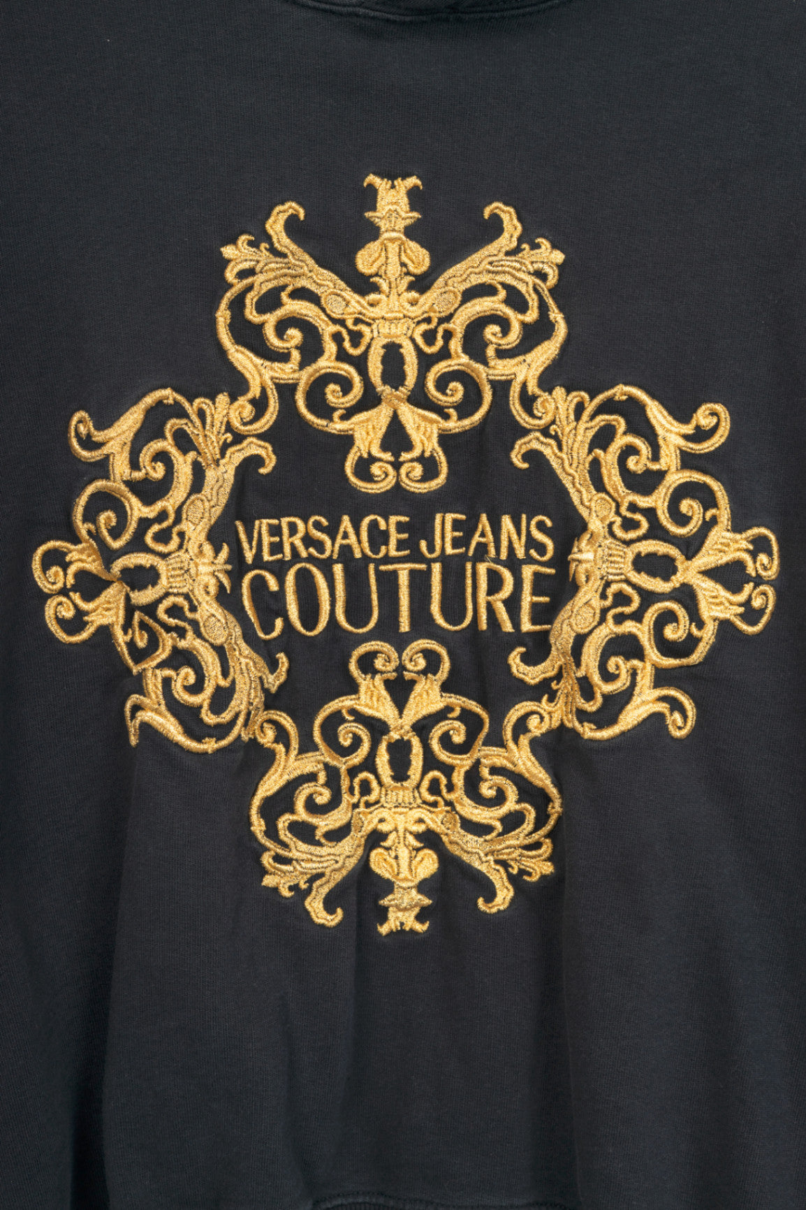 Versace Jeans Couture Black Cotton Embroidered Baroque Logo Hoodie