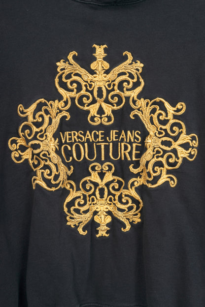 Versace Jeans Couture Black Cotton Embroidered Baroque Logo Hoodie