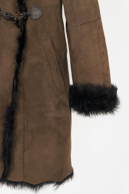 Christ Ashley Brown Shearling Toggle Wide-Collar Coat