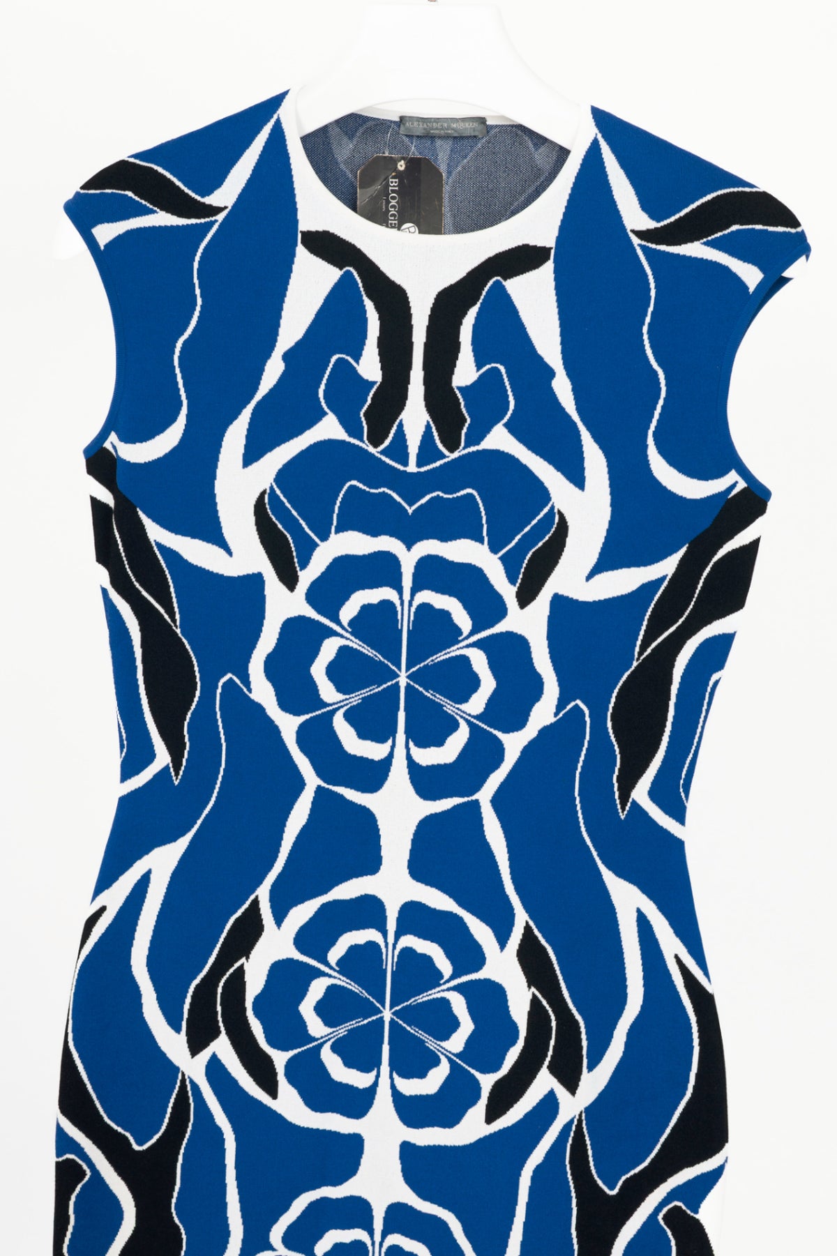 Alexander McQueen Blue Flower-Intarsia Knit Bodycon Mini Dress