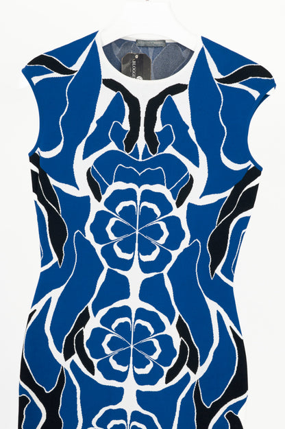 Alexander McQueen Blue Flower-Intarsia Knit Bodycon Mini Dress