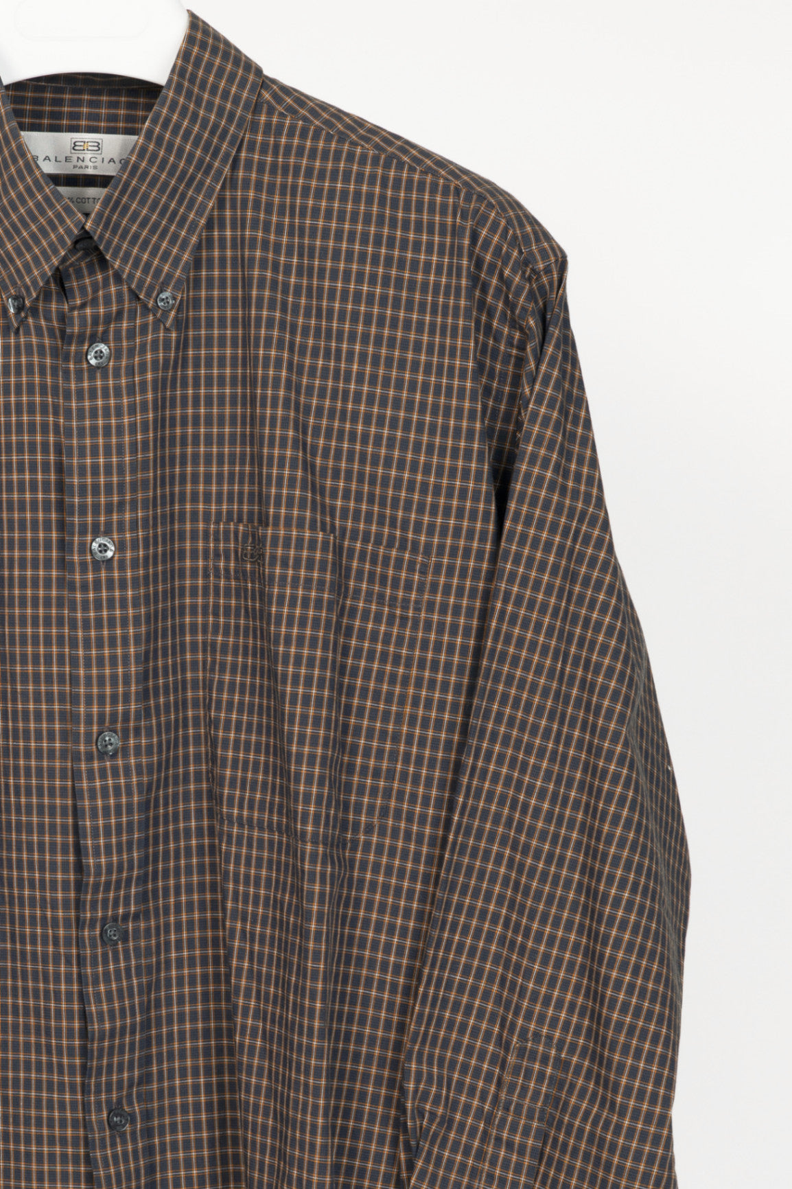 Balenciaga Vintage Brown & Orange Plaid Cotton-Poplin Buttoned Shirt
