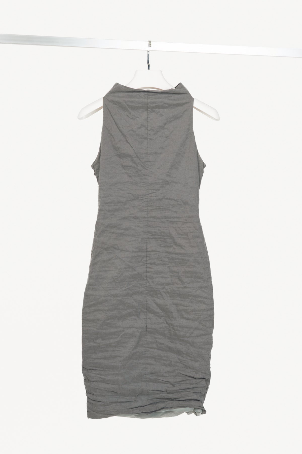 Sarah Pacini Grey Crinkle Cotton-Blend Zip Dress