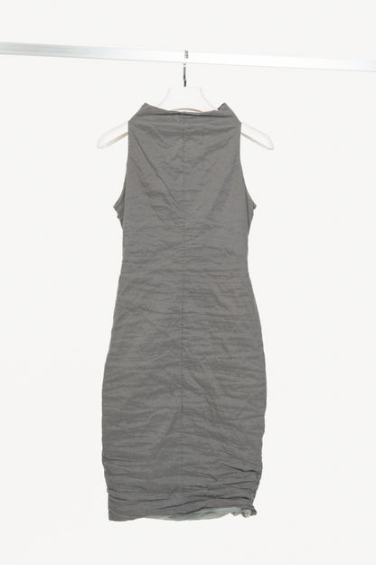 Sarah Pacini Grey Crinkle Cotton-Blend Zip Dress