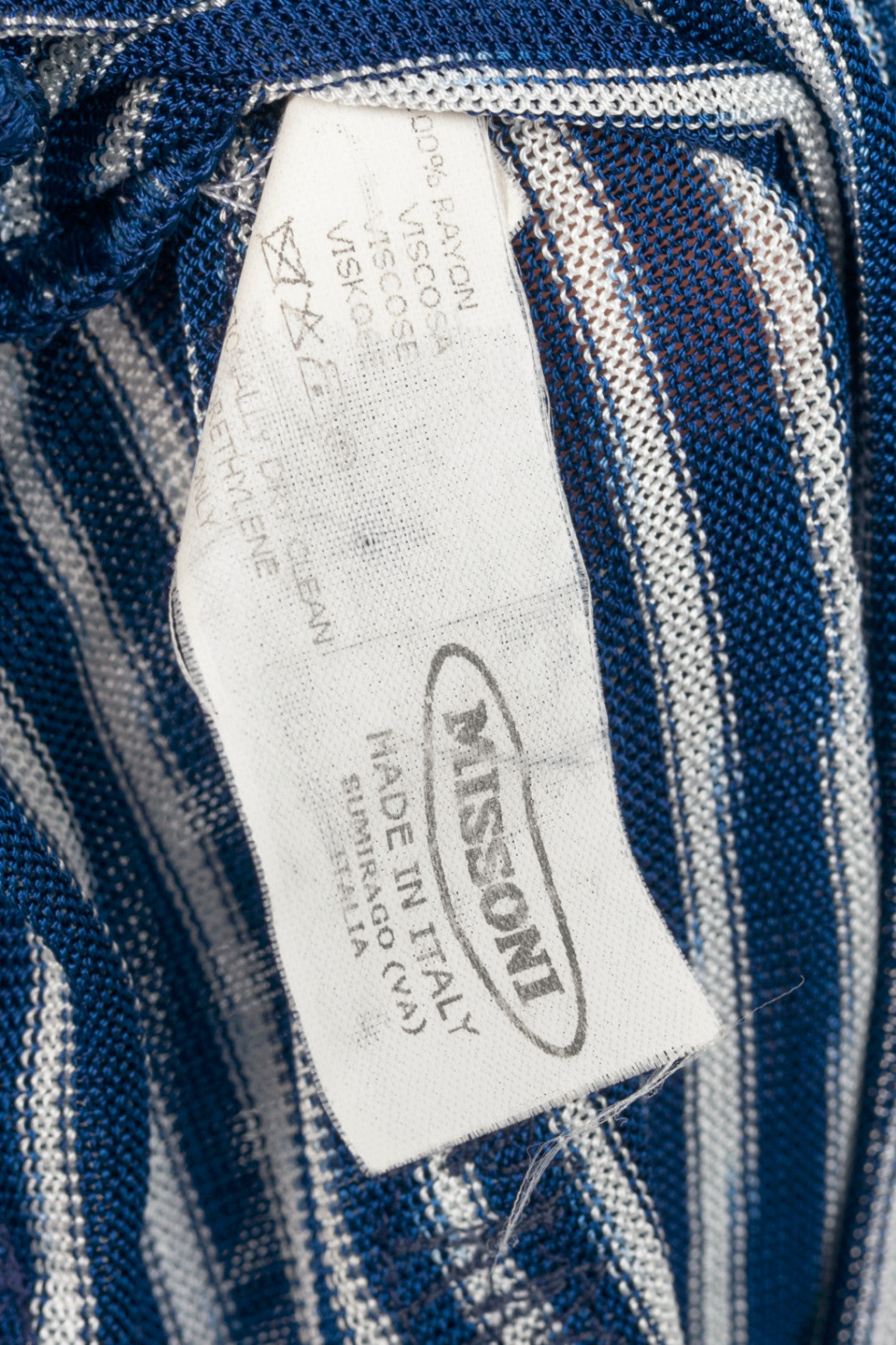 Missoni Blue & White Striped Fringe Short-Sleeve Cardigan
