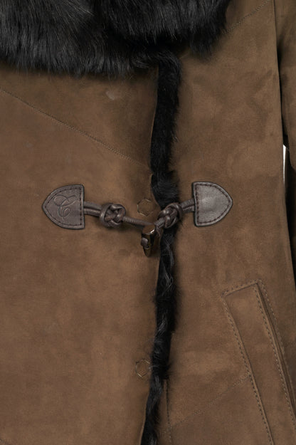 Christ Ashley Brown Shearling Toggle Wide-Collar Coat