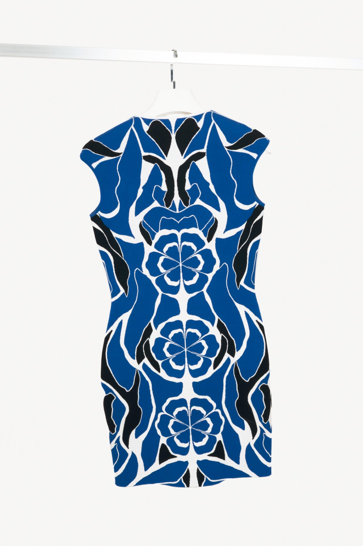 Alexander McQueen Blue Flower-Intarsia Knit Bodycon Mini Dress