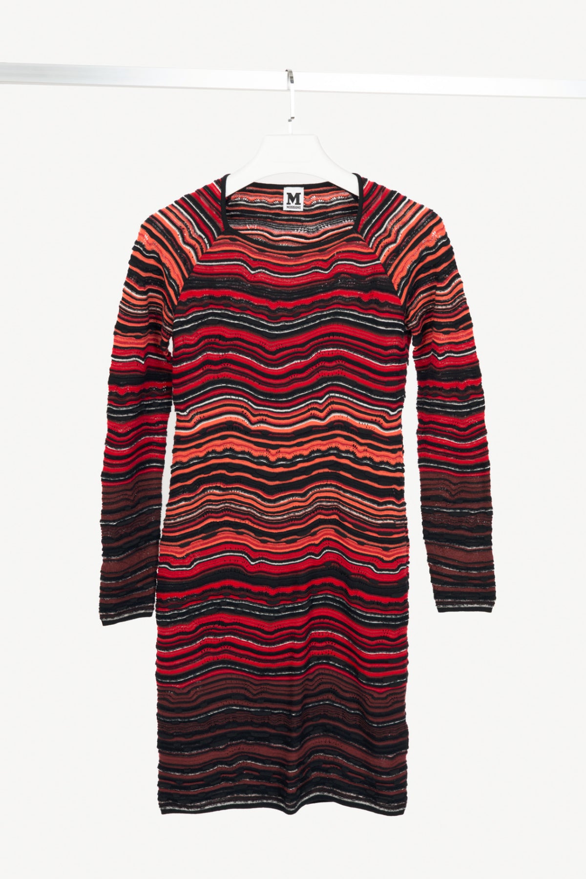 M by Missoni Red Ripple Knit Long-Sleeve Dress
