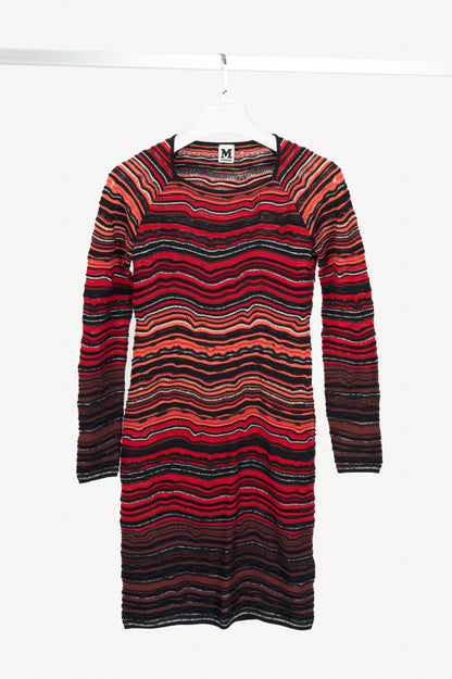 M by Missoni Red Ripple Knit Long-Sleeve Dress