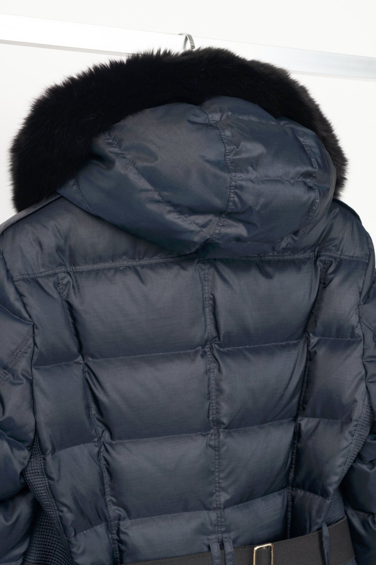Burberry Abbeydale Navy Fur-Trim Hooded Quilted Puffer